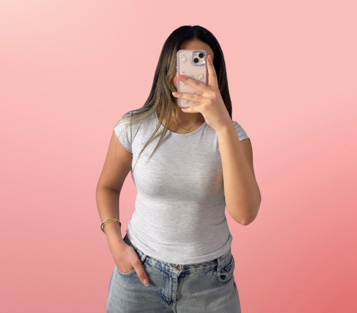 LIGHTGREY_Round-neck cotton top