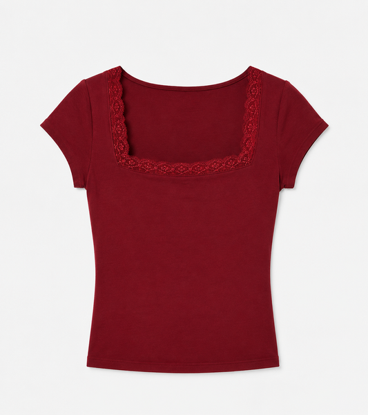 Burgundy Dentelle Square Neck Top