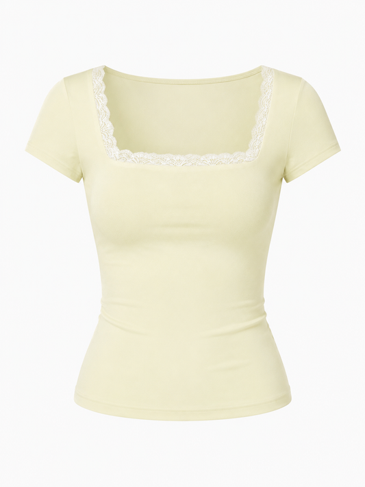 Butter Yellow dentelle square neck top