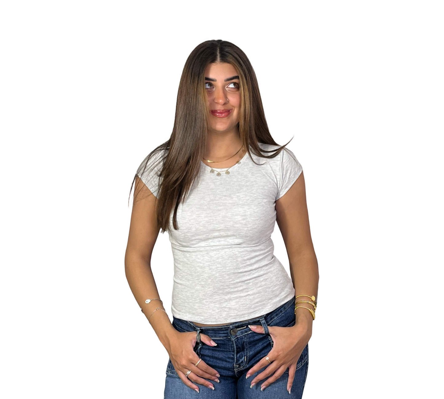 LIGHTGREY_Round-neck cotton top