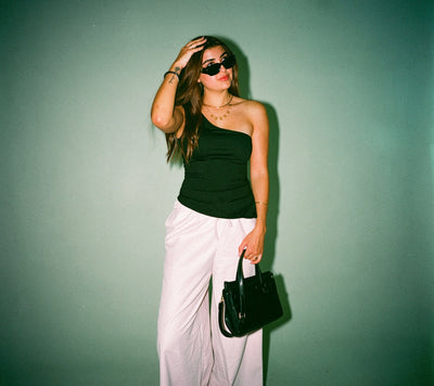 Black Contouring One-Shoulder top