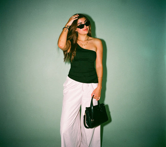 Black Contouring One-Shoulder top
