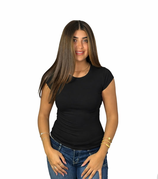 black_cotton round neck top