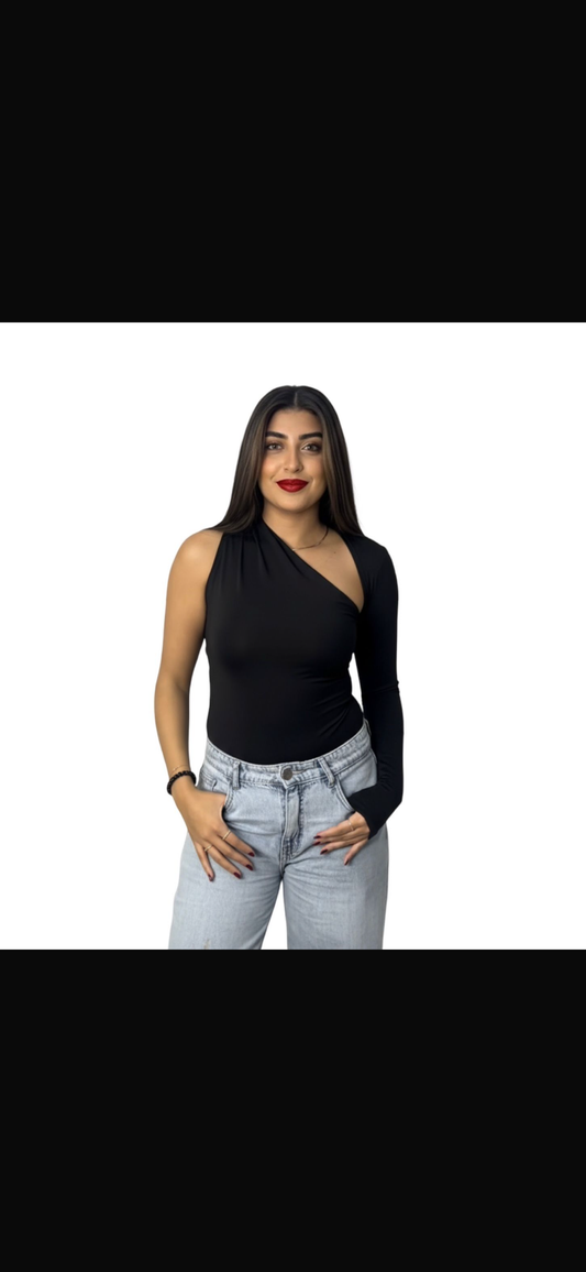 Black asymmetric one sleeve top