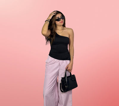 Black Contouring One-Shoulder top