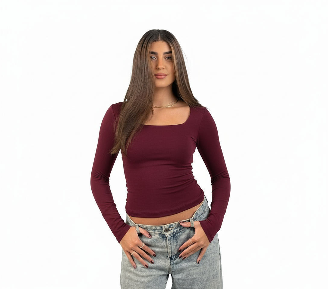square neck  top burgundy